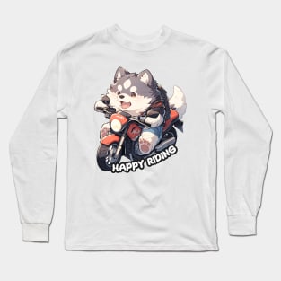 Cartoon Dog Rides Motorcycle to Fun Long Sleeve T-Shirt